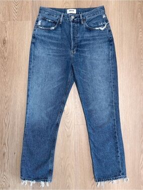 Agolde Frequency Medium Wash Riley Distressed Straight Leg Cropped Jeans 27